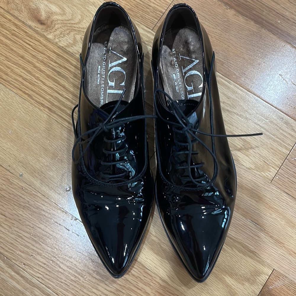 Attilio Giusti Leombruni Pointed Toe Patent Leather Oxfords Size 39 1/2